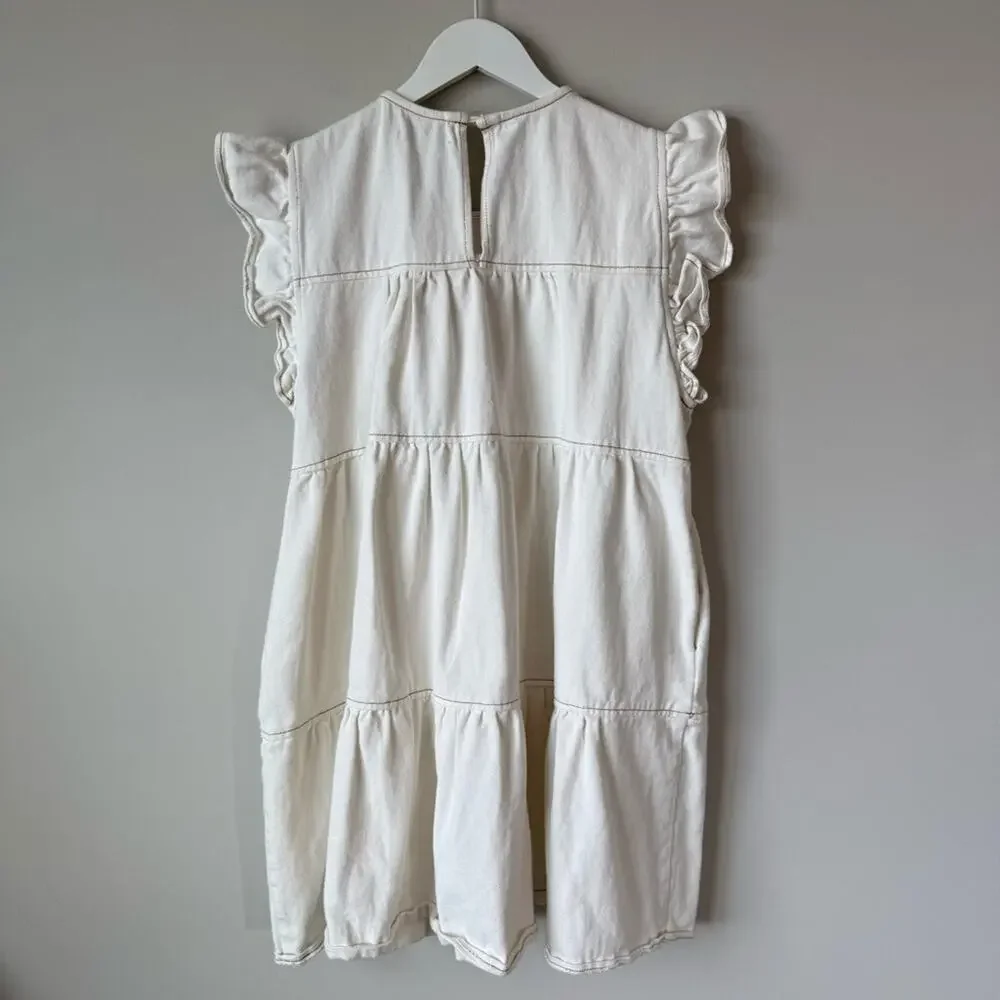 Jacquie the label | Cream Ecru Denim Tiered Western Cowgirl Dress Size Large - Picture 6 of 9